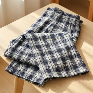 Pamutvászon YARN DYED BRUSHED Check EMBROIDERY navy