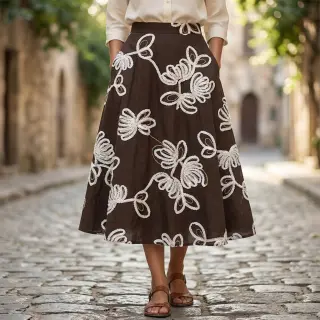 Pamutvászon EMBROIDERY Loom En Light brown