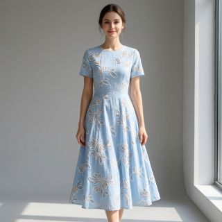 Pamutvászon EMBROIDERY Loom En Light baby blue