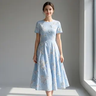 Pamutvászon EMBROIDERY Loom En Light baby blue