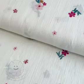 Dupla géz/muszlin EMBROIDERY Flowers MIA camel