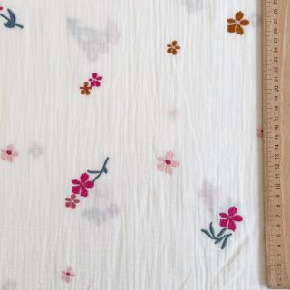 Dupla géz/muszlin EMBROIDERY Flowers MIA camel