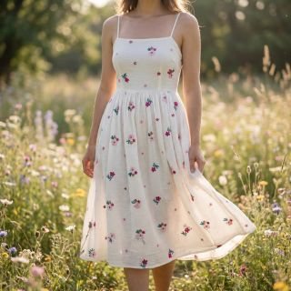 Dupla géz/muszlin EMBROIDERY Flowers MIA camel