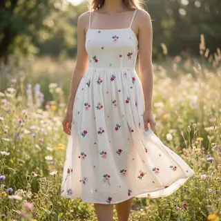 Dupla géz/muszlin EMBROIDERY Flowers MIA camel