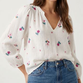 Dupla géz/muszlin EMBROIDERY Flowers MIA camel