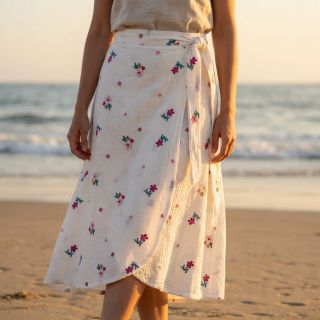 Dupla géz/muszlin EMBROIDERY Flowers MIA camel