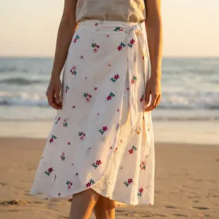 Dupla géz/muszlin EMBROIDERY Flowers MIA camel