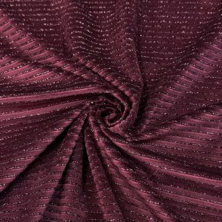 Elasztikus bársony anyag VELVET LUREX Stripe bordeaux