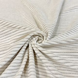 Elasztikus bársony anyag VELVET LUREX Stripe off white