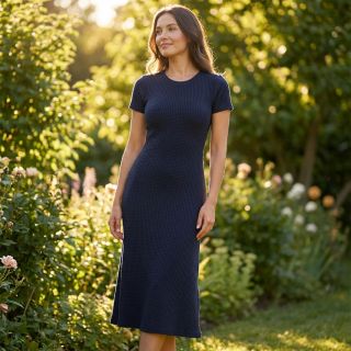 Pulóver anyag WAFFLE BIG KNIT navy