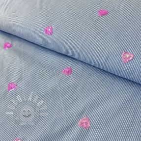 Pamutvászon Stripes Sequins Hearts blue