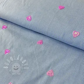 Pamutvászon Stripes Sequins Hearts blue