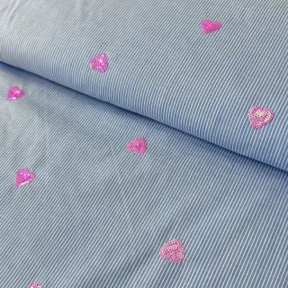 Pamutvászon Stripes Sequins Hearts blue