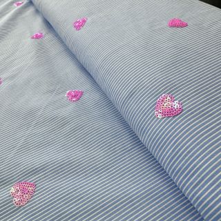 Pamutvászon Stripes Sequins Hearts blue