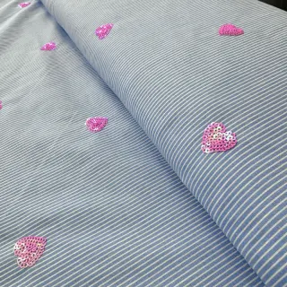 Pamutvászon Stripes Sequins Hearts blue