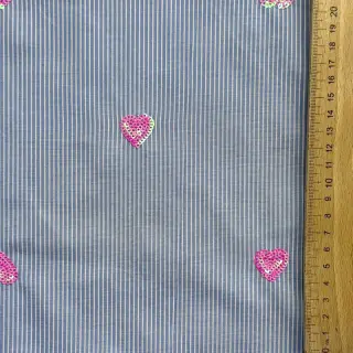 Pamutvászon Stripes Sequins Hearts blue