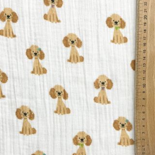 Dupla géz/muszlin Dogs white digital print