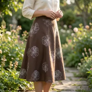 Viszkóz lenvászonnal EMBROIDERY Flower Maya brown
