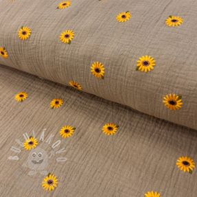 Dupla géz/muszlin EMBROIDERY Sunflowers beige