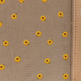 Dupla géz/muszlin EMBROIDERY Sunflowers beige