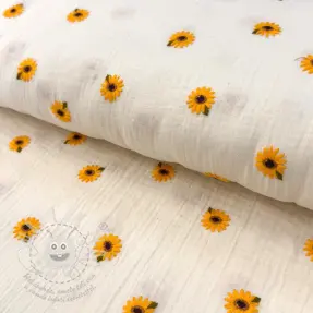 Dupla géz/muszlin EMBROIDERY Sunflowers natural