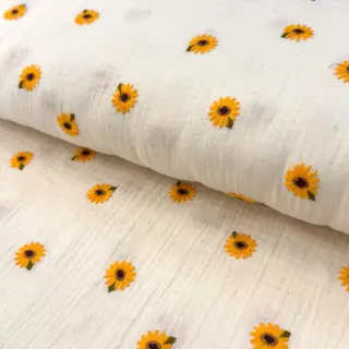 Dupla géz/muszlin EMBROIDERY Sunflowers natural