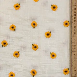 Dupla géz/muszlin EMBROIDERY Sunflowers natural