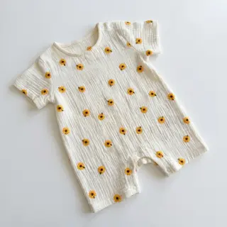 Dupla géz/muszlin EMBROIDERY Sunflowers natural