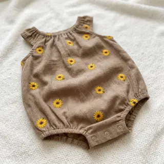 Dupla géz/muszlin EMBROIDERY Sunflowers beige