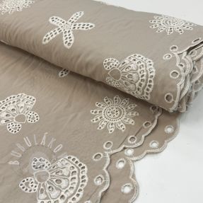 Pamutvászon EMBROIDERY Sea ornaments natural