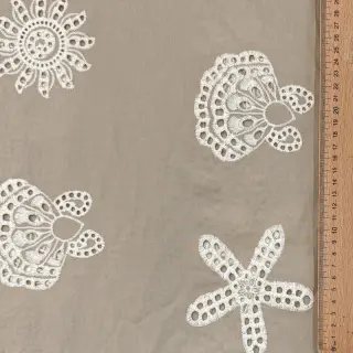 Pamutvászon EMBROIDERY Sea ornaments natural