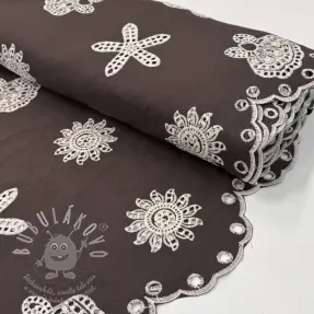 Pamutvászon EMBROIDERY Sea ornaments brown