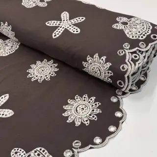 Pamutvászon EMBROIDERY Sea ornaments brown