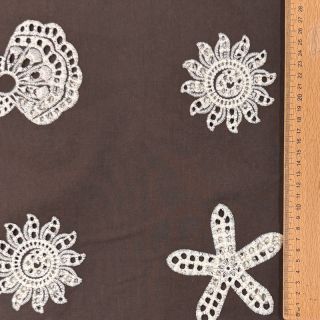Pamutvászon EMBROIDERY Sea ornaments brown