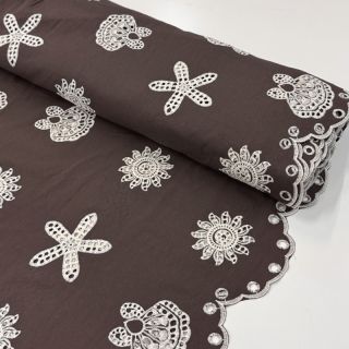 Pamutvászon EMBROIDERY Sea ornaments brown