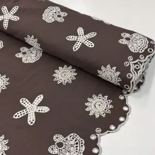 Pamutvászon EMBROIDERY Sea ornaments brown