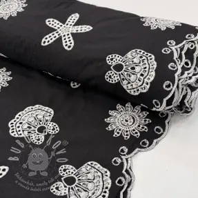 Pamutvászon EMBROIDERY Sea ornaments black