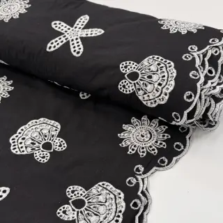 Pamutvászon EMBROIDERY Sea ornaments black