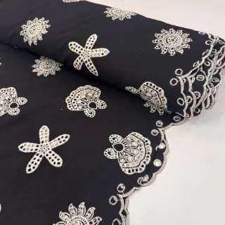 Pamutvászon EMBROIDERY Sea ornaments black