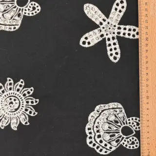 Pamutvászon EMBROIDERY Sea ornaments black