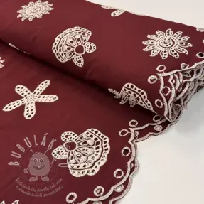 Pamutvászon EMBROIDERY Sea ornaments bordeaux