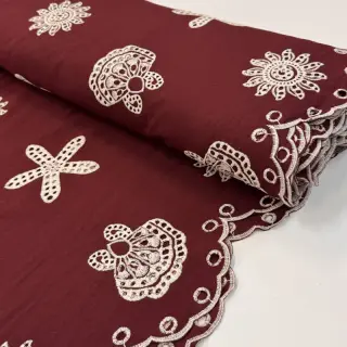Pamutvászon EMBROIDERY Sea ornaments bordeaux