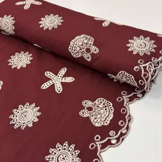 Pamutvászon EMBROIDERY Sea ornaments bordeaux