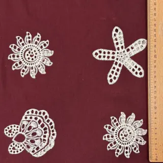 Pamutvászon EMBROIDERY Sea ornaments bordeaux