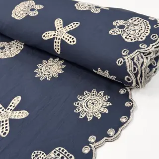 Pamutvászon EMBROIDERY Sea ornaments navy