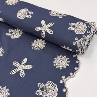 Pamutvászon EMBROIDERY Sea ornaments navy