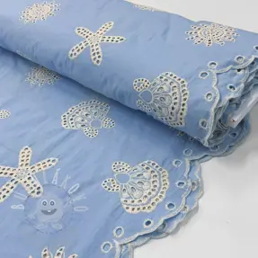Pamutvászon EMBROIDERY Sea ornaments light blue