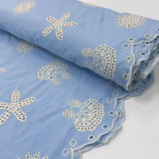 Pamutvászon EMBROIDERY Sea ornaments light blue