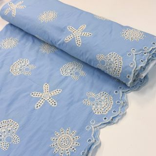 Pamutvászon EMBROIDERY Sea ornaments light blue