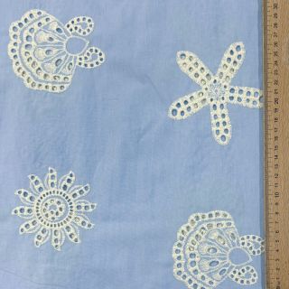Pamutvászon EMBROIDERY Sea ornaments light blue